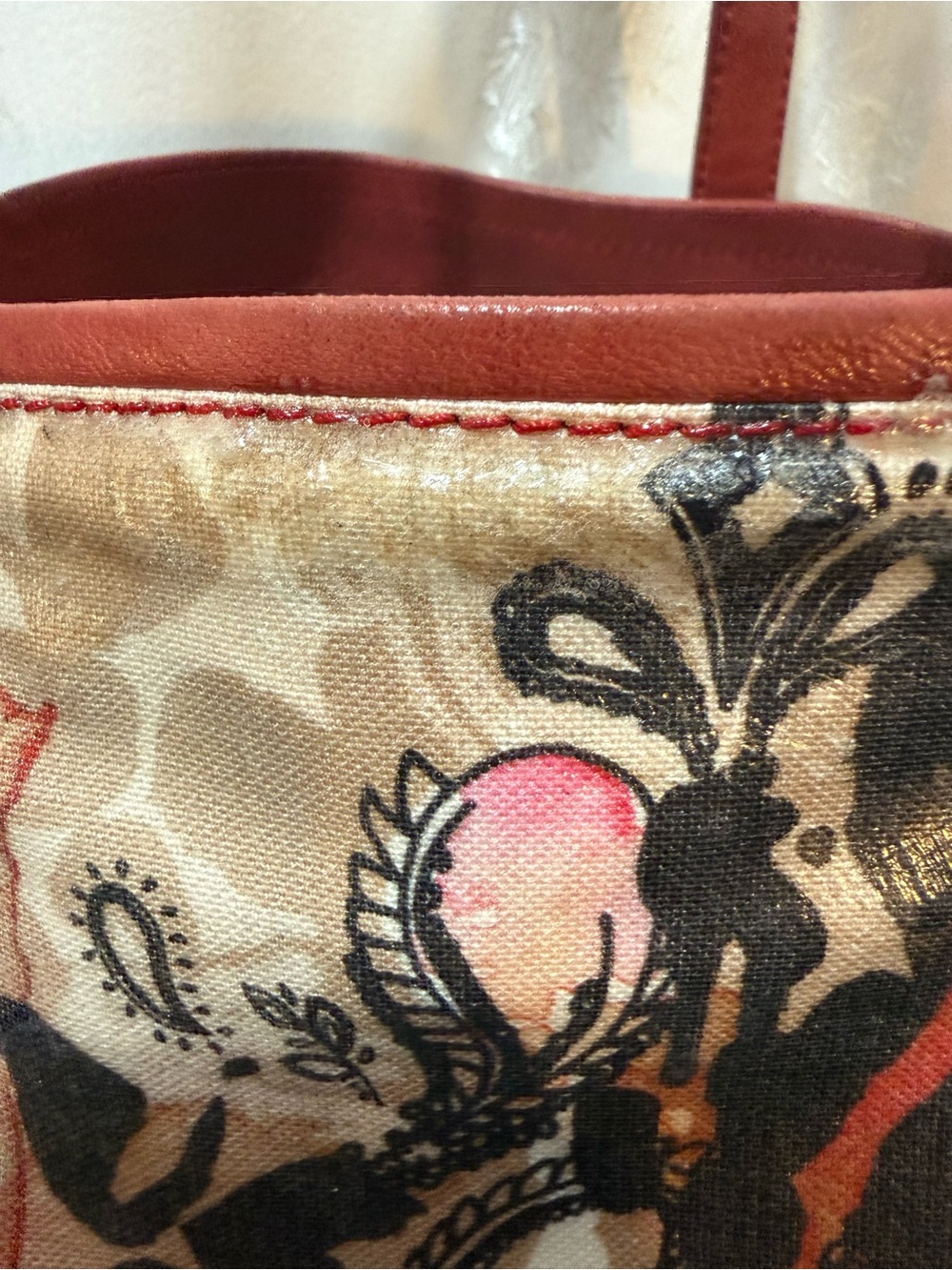 Jimmy Choo Floral Multicolor Tote with Red Handles - Picture 9 of 11
